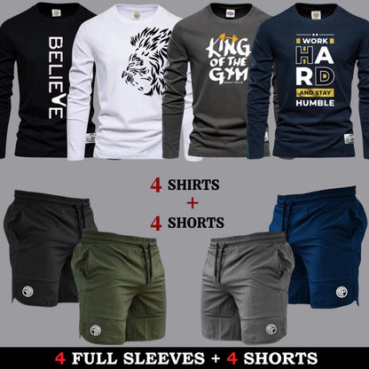 4 قمصان بأكمام طويلة + 4 سراويل قصيرة