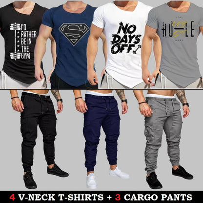 4 V-Necks + 3 Cargo Pants